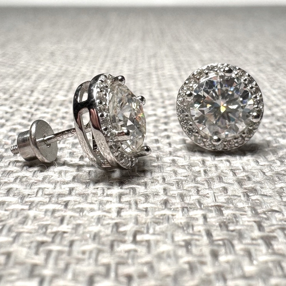 2.0 ctw Moissanites 925 Sterling Silver Stud Earrings Halo Rounds Posts NEW G2